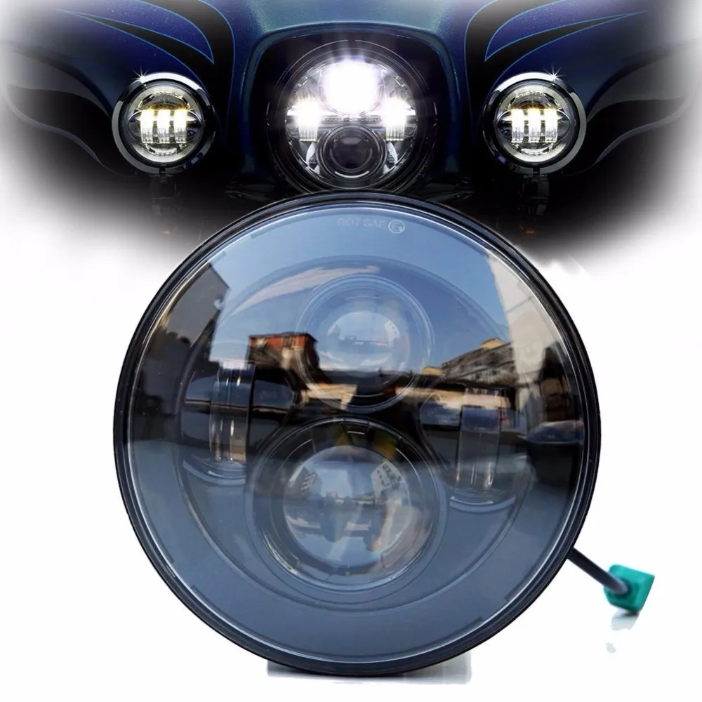 4.5/" 4 1//2/" 12V 55W Negro y Cromo Faro Para Harley Davidson Dyna Proyecto