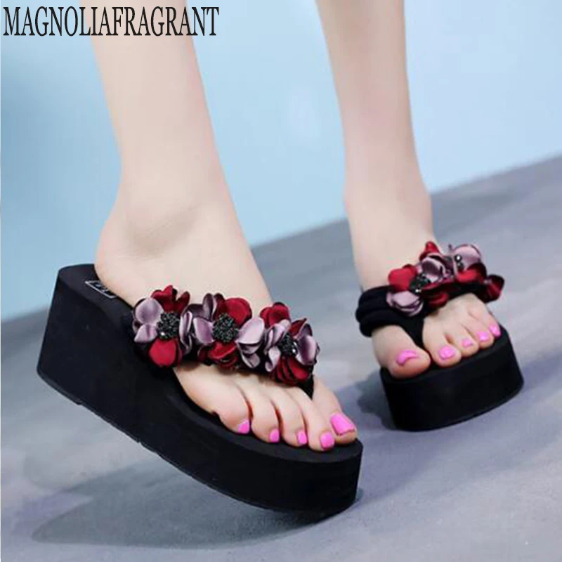 

hot sell summer handmade flower women shoes new wild flip-flops thick bottom non-slip beach shoes simple comfort slippers mm463