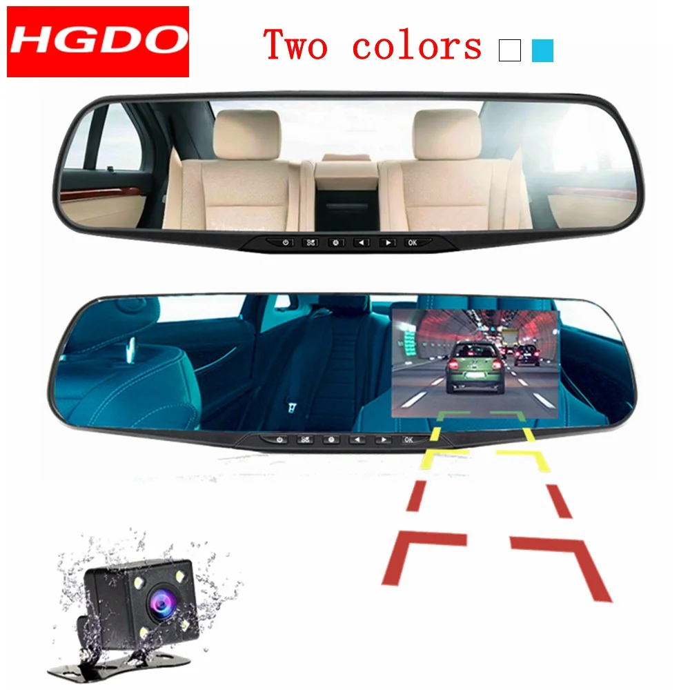 HGDO Rearview Mirror Car dvr 4.3 inch Dash cam Dual lens Recorder Full hd 1080P car camera Blue white mirror Night Vision DVRs HGDO Rearview Mirror Car dvr 4.3 inch Dash cam Dual lens Recorder Full hd 1080P car camera Blue white mirror Night Vision DVRs