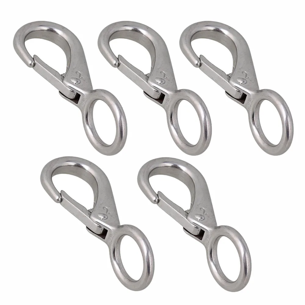 82mm Silver 304 Stainless Steel 2 Carabiner Secure Lock Boat Clip Hook