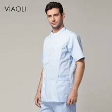 Viaoli короткий рукав круглый вырез медицинский Халат Униформа медицинский лабораторный халат доктор тонкий несколько 5 цветов белое пальто