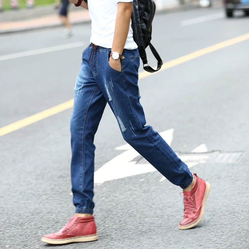 Mens Denim Jeans Men Drawstring Slim Fit Denim Joggers Mens Joggers Jeans Pant Men Stretch Elastic