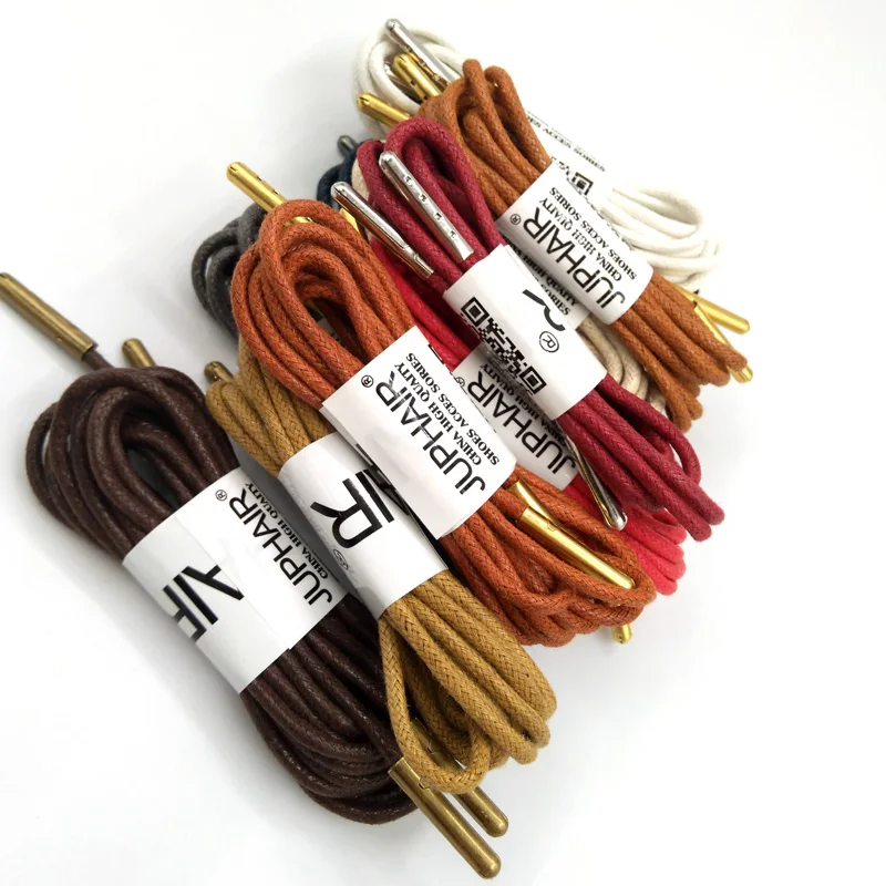 1-12 Pairs Yellow Brown High Quality Unise Laces Waxed Round Shoelaces Sneaker Solid Polyester Twisted Shoe Metal Head Shoelaces