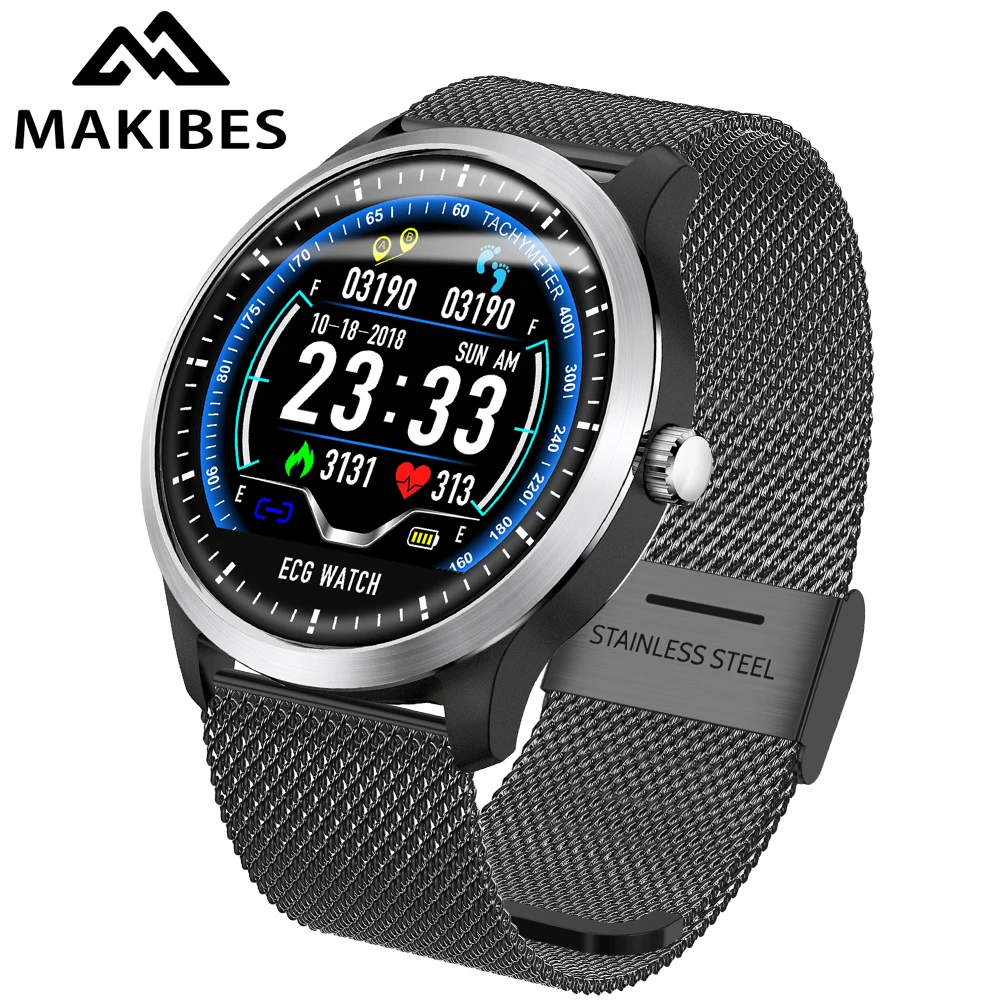 Reloj inteligente Makibes BR4 ECG PPG para hombre con pantalla de electrocardiograma Frecuencia Cardíaca presión arterial banda inteligente rastreador de Fitness nuevo - 1