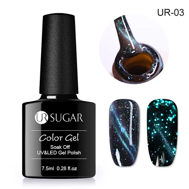 Ur Sugar 7,5 мл светящийся Магнитный 3D Гель-лак для ногтей с эффектом «кошачий глаз» лак звездный блеск Гель-лак замачиваемый УФ-гель лак на черной основе - Цвет: UR-03