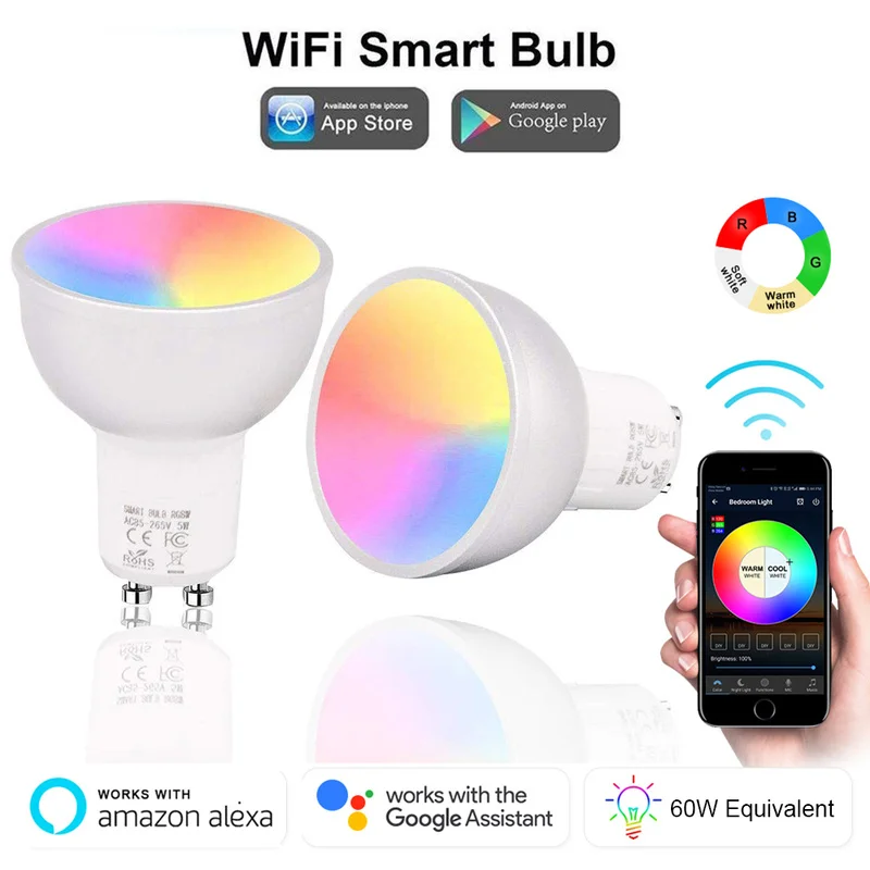 WiFi Smart APP RGBW светодио дный GU10 5 Вт Светильники Лампы удаленного Управление работать с Alexa эхо Google дома IFTTT помощь AC85-265V