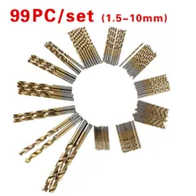 Lo nuevo 99 unids/set titanium coated hss de alta velocidad de acero broca conjunto de Herramientas 1.5mm-10mm Broca de Taladro Eléctrico Shdingding