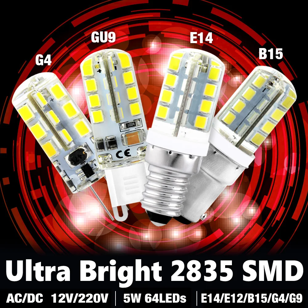 

G4 G9 E12 E14 B15 Socket Led Corn Bulb Warm Cool White Crystal Lamp 3 / 4 / 5 / 7 / 8 /9w 220v 2835 Smd Ac/dc 12v For Offices