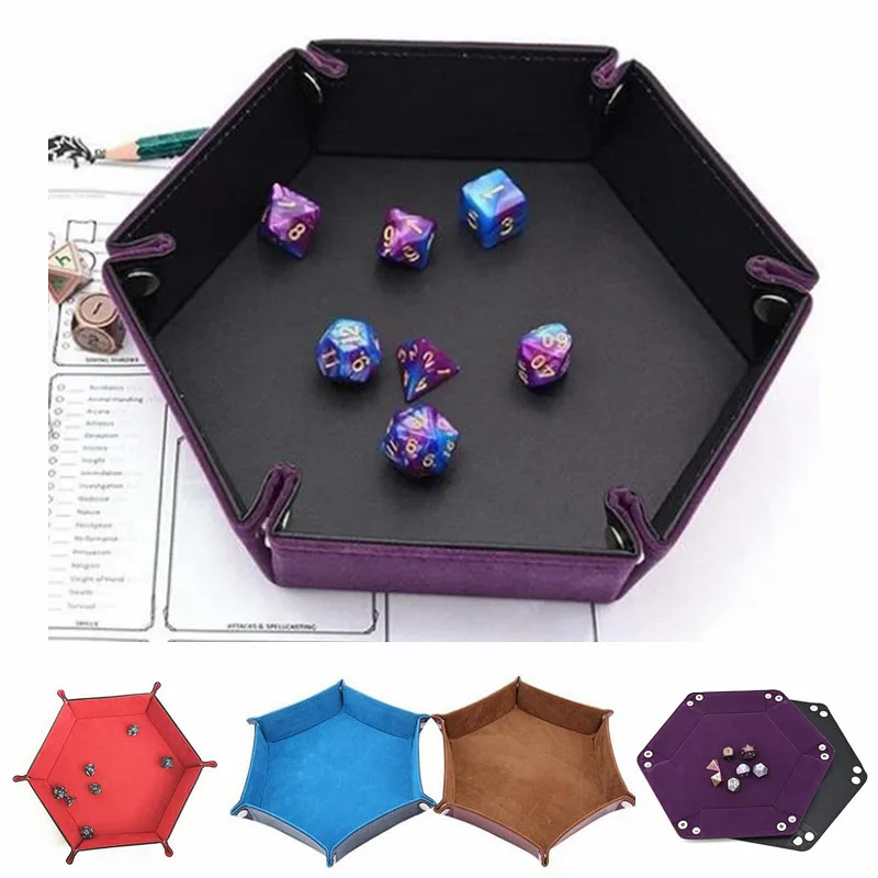 

Foldable Storage Box PU Leather Key Wallet Coin Storage Tray Hexagonal Games Dice Tray Decorative Jewelry Storage Organizer Dish