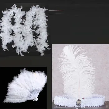 

Female Stage Show Headband Feather Boa Hand Fan Props Costume Cosplay Hen Party Carnival Fancy Dress Accessories