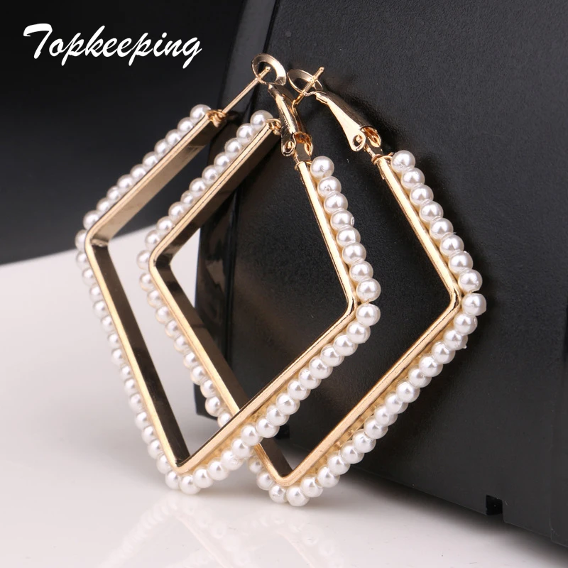 

Cheap Bohemia Style Gold Round Loop Hoop Big Circle Pearl Earrings for Women