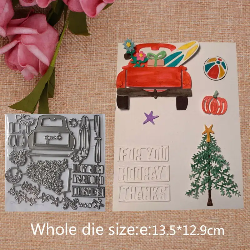 

Car Tree Ball Metal Cutting Dies Stencils for DIY Scrapbook Photo Album Paper Card Decorative Craft Embossing Die 18.4*8.8cm