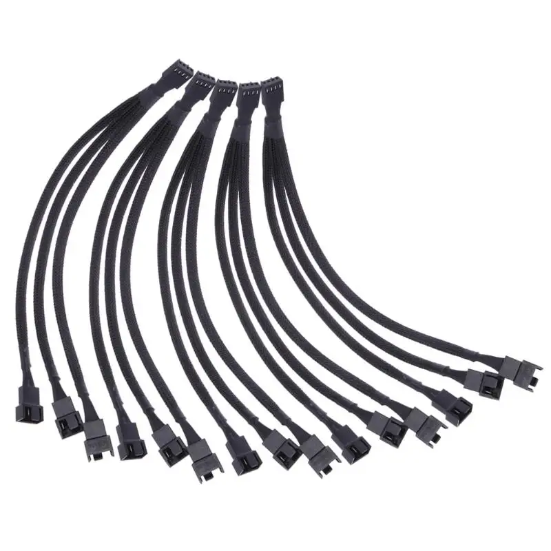 4 pin PWM Fan Cable 1 to 3 ways 1/2/5pcs Splitter Black Sleeved Cable Connector Computer Fan