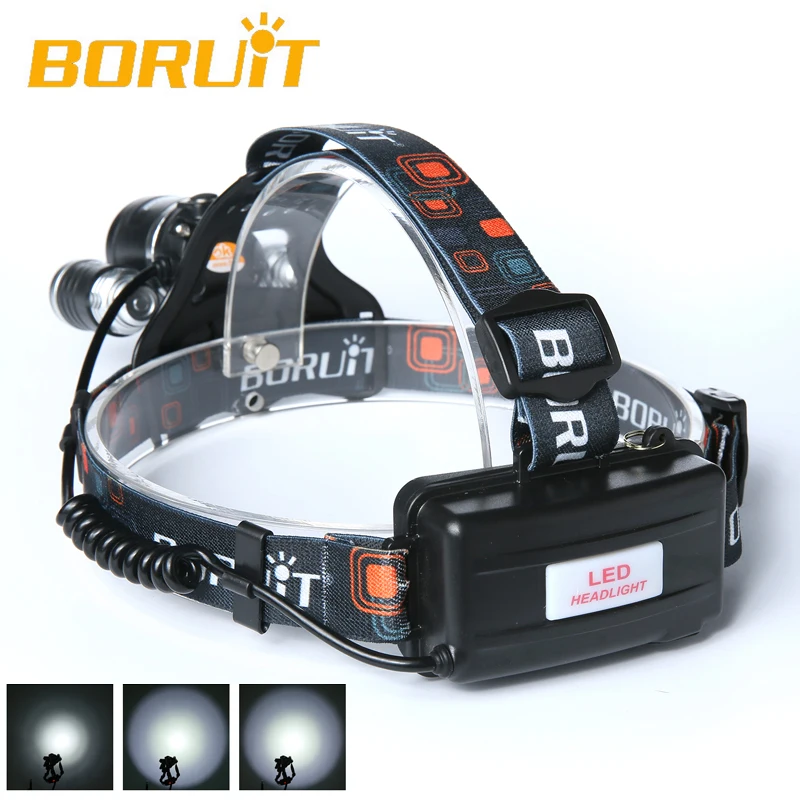 Boruit 5000Lm 3X xm-l T6 + 2R5 светодиодный Stirnlampe 2x18650 kopf licht USB ЕС ladegerät