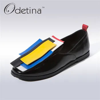 

Odetina 2018 New Fashion Patent Leather Designer Loafers Women Casual Slip On Flat Shoes Geometric Decoration Comfortable Flats