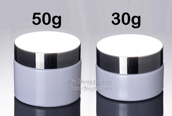 

30g 50g White colour glass jars for cosmetics White pearl light Glass Cream Jars Cosmetic Packaging with lid silver plastic caps