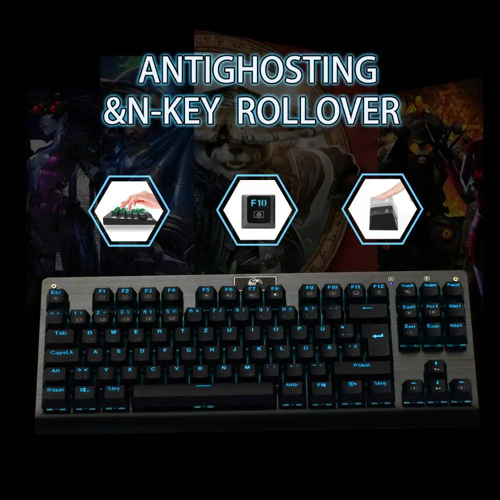 Z77 TKL Механическая игровая клавиатура RGB подсветка 88 клавиш анти-ореолы синие переключатели алюминиевая клавиатура Немецкая раскладка, черный