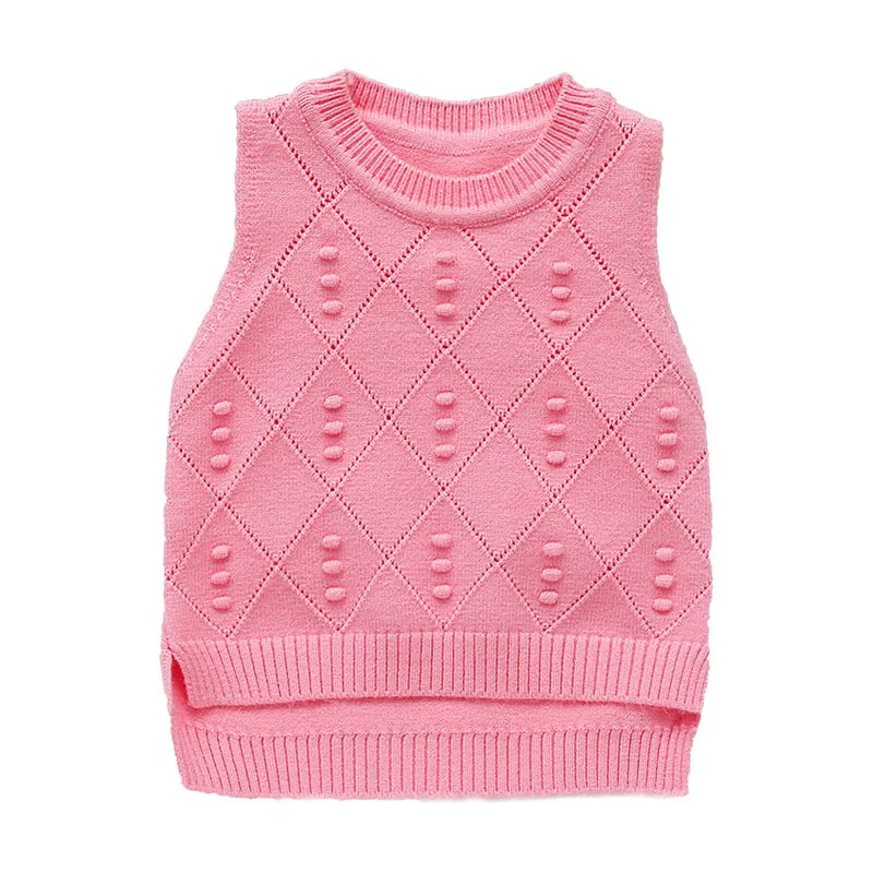 Hollow Out Baby Girl Sweater Vest Diamond Pattern O-Neck Sweet Princess Sleeveless Outfit Children's Knitting Pullover High Quality (16)