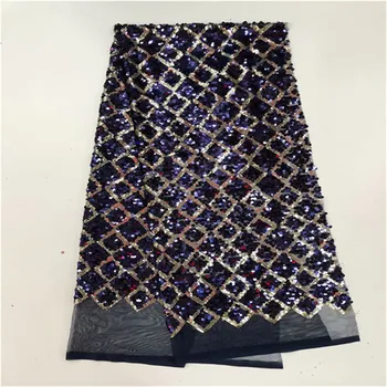 

Latest French Nigerian Laces Fabric gold lake blue High Quality Tulle African Laces Fabric Wedding French Sequins Tulle Lace