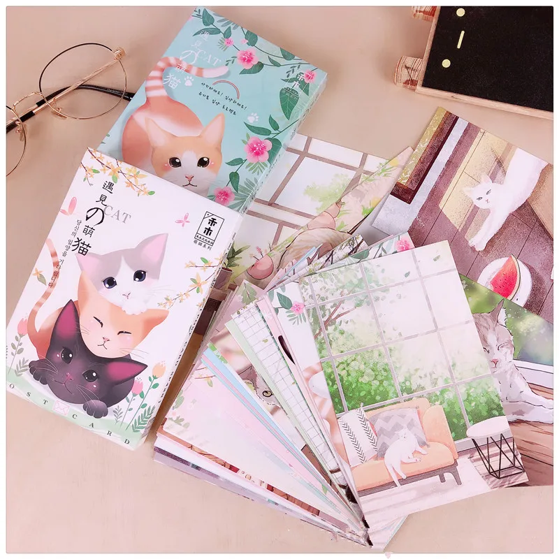 36 Sheets/Set Meet The Cute Cat Style Postcard DIY Cartoon Greeting Message Cards Christmas and New Year Gifts art postcards,pop birthday card