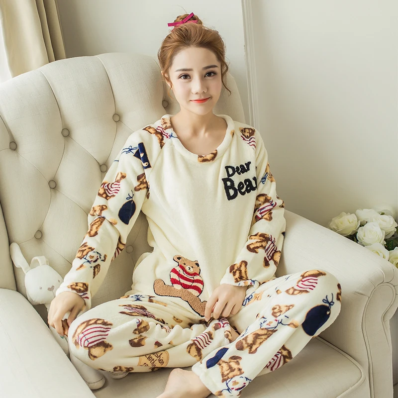 Good Quality 2017 Autum Winter Womens Pajama Set Long