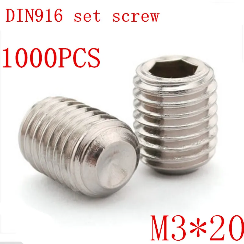 1000 шт./компл. DIN916 m3 * 20 m3x20 3 мм Метрическая резьба из нержавеющей стали винты с