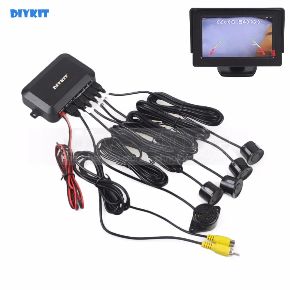 DIYKIT Car Reverse Video Parking Radar 4 Sensors Rear View Backup Security System Sound Buzzer Alert