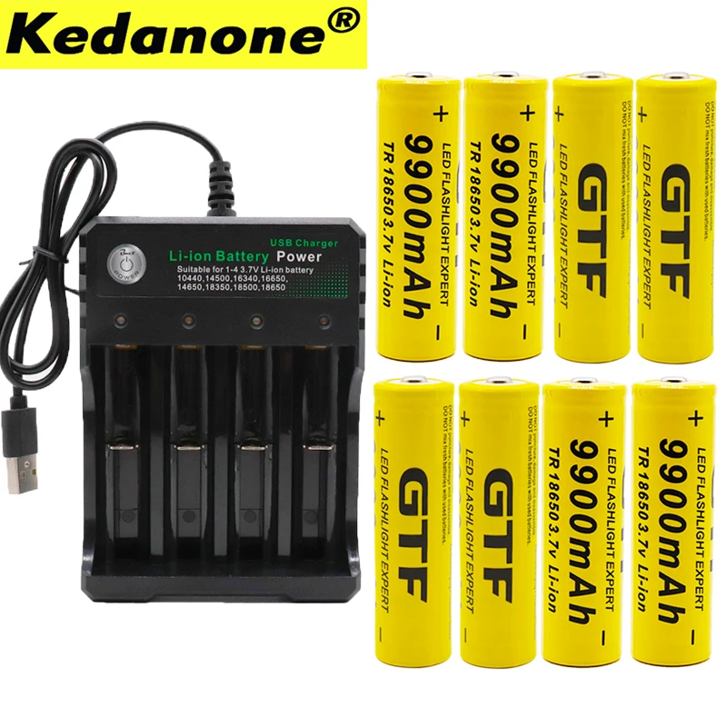 

new 18650 battery 3.7V 9900mAh rechargeable liion battery for Led flashlight battery 18650 battery Wholesale +USB charger