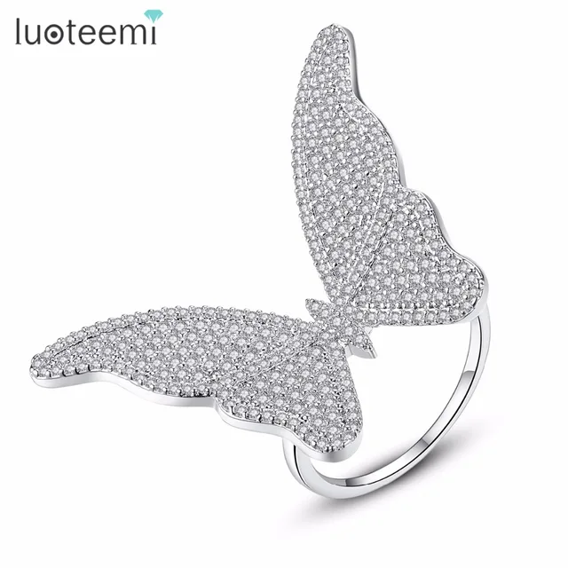 LUOTEEMI Gioielli Vintage Elegante Farfalla In Oro Bianco Anello di Colore Svegl LUOTEEMI Gioielli Vintage Elegante Farfalla In Oro Bianco Anello di Colore Svegl