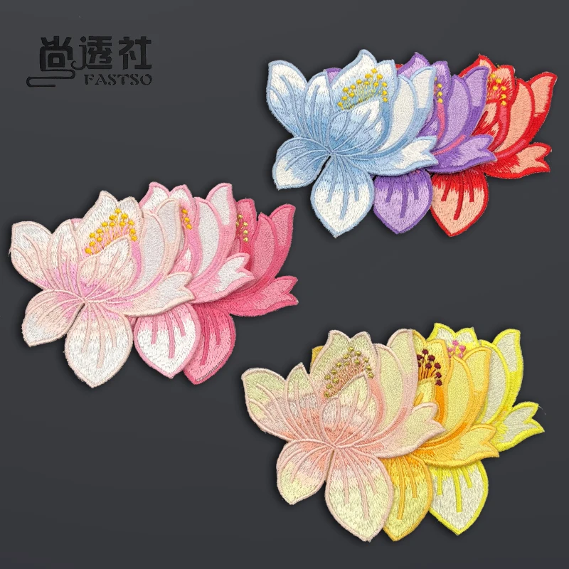 

Lotus Flower Applique Iron on Patches for Clothing Embroidery Patch Clothes Badges Sticker Sew on Accessories DIY Fastso