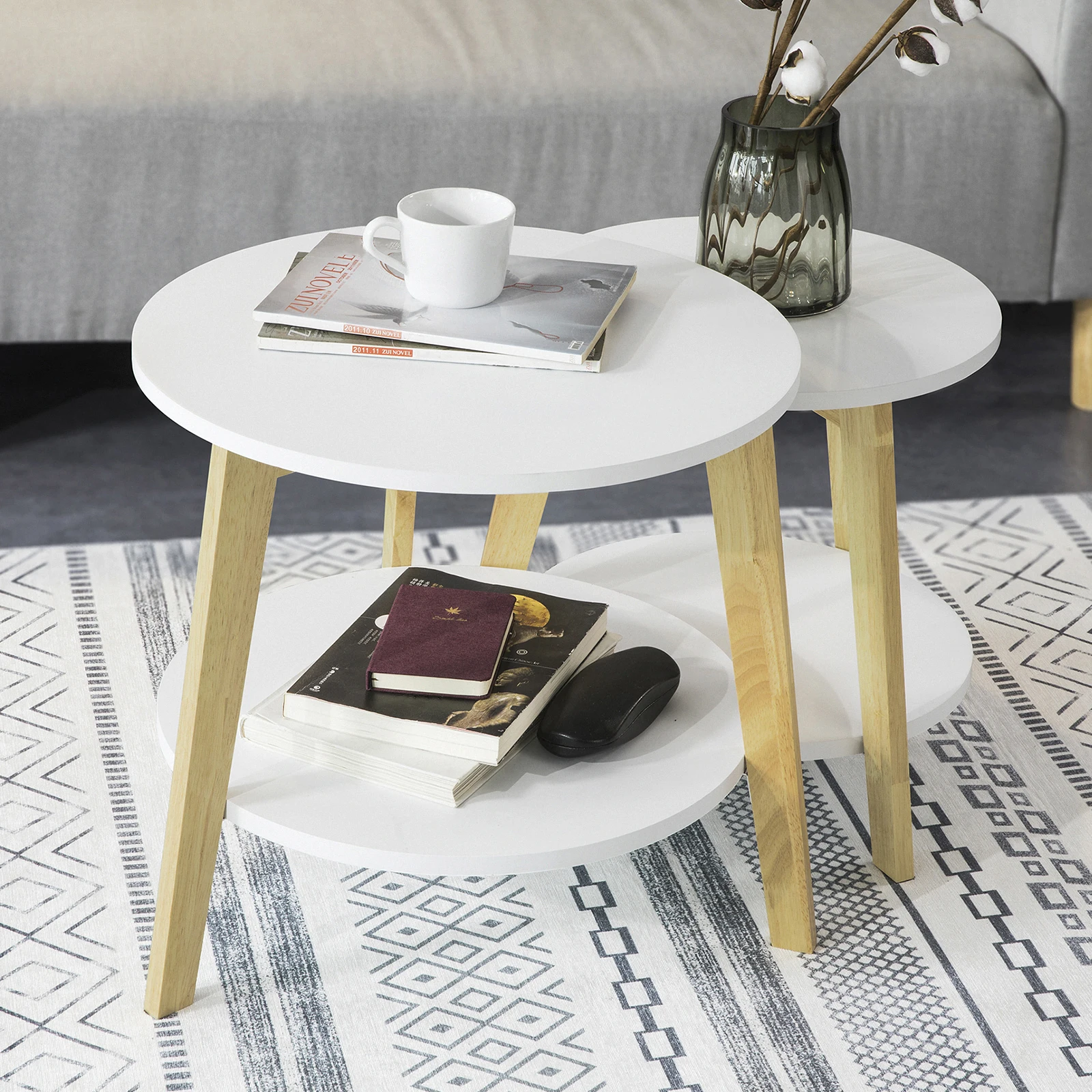 SoBuy®FBT75-W مجموعة من 2 التعشيش الجانب القهوة الجداول مع تخزين غرفة المعيشة نهاية الجداول