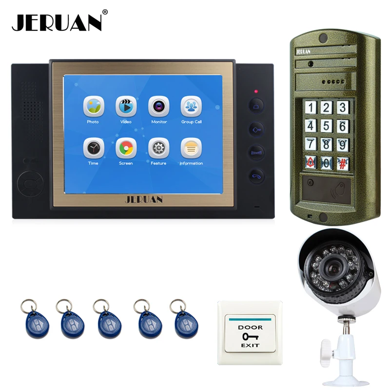 JERUAN 8 "TFT Цвет видео звонок запись Интерком Системы комплект + Водонепроницаемый пароль доступа клавиатура HD Mini Камера 2V1