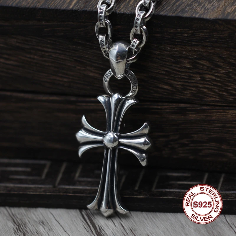 S925 Sterling Silver Men s Pendant Cross Army flower font b jewelry b font tag Personality