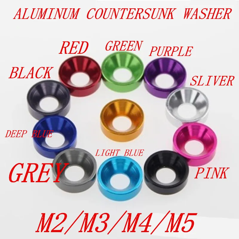 10 Pieces Countersunk Head Washer M3 M4 M5 Anode Countersunk Washer Washer Aluminum Alloy Colorful