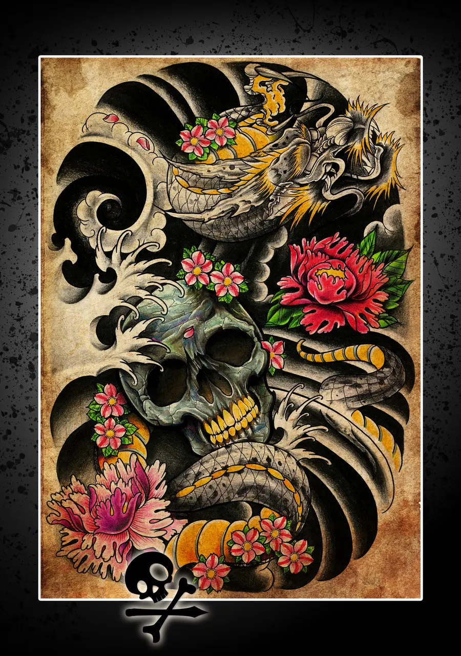 The Skeleton Creative Classic Tattoo Wall Mural Poster Decorative DIY