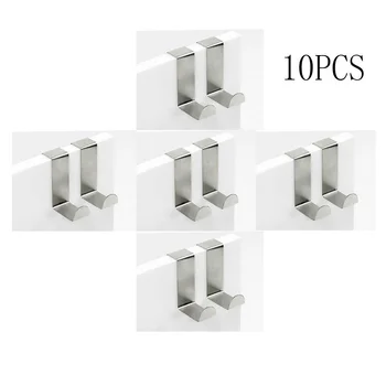 

Set of 10 Over Door Hooks Stainless Steel Kitchen Cabinet Unit Draw Cloth Towel Bag Hanger Space Saving Organizer