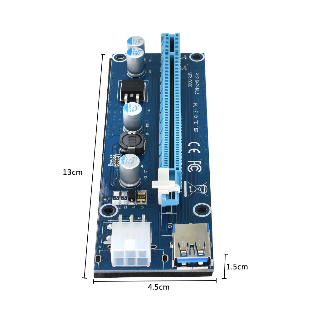 10pcs TISHRIC VER006C 1x to 16x PCI Express PCIE PCI-E Riser Card 006C Extender 60cm USB 3.0 Cable SATA to 6Pin BTC Mining Miner-4