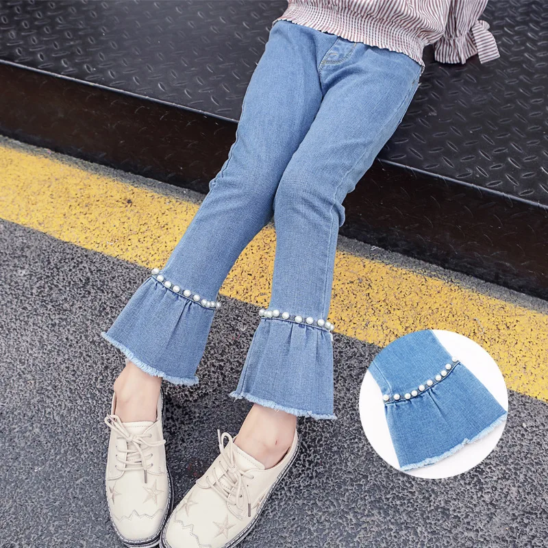 

Girls Pants Fashion Pearl Girls Jeans Flared Trousers Children Toddler Baby Kids Denim Bell Bottom Boot Cut Pants KZ51