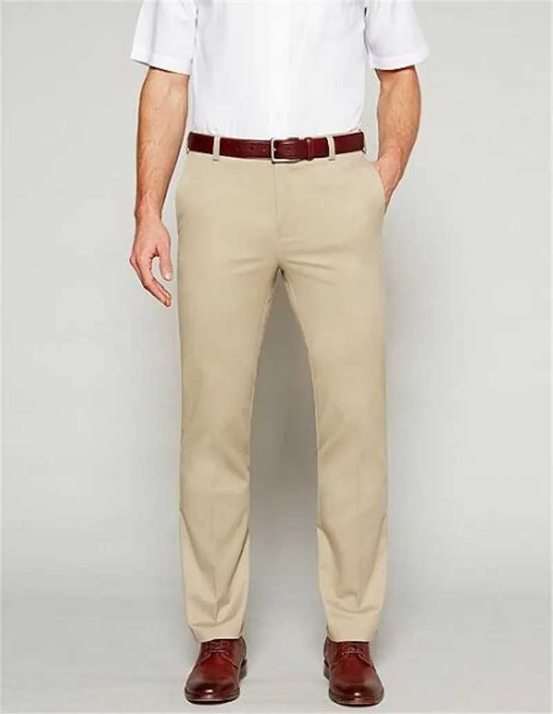 Мода Smart Travel Non-Iron Flat Front Для мужчин брюки прямой крой максимального комфорта Stretch Chino Pants деловая модельная одежда брюки
