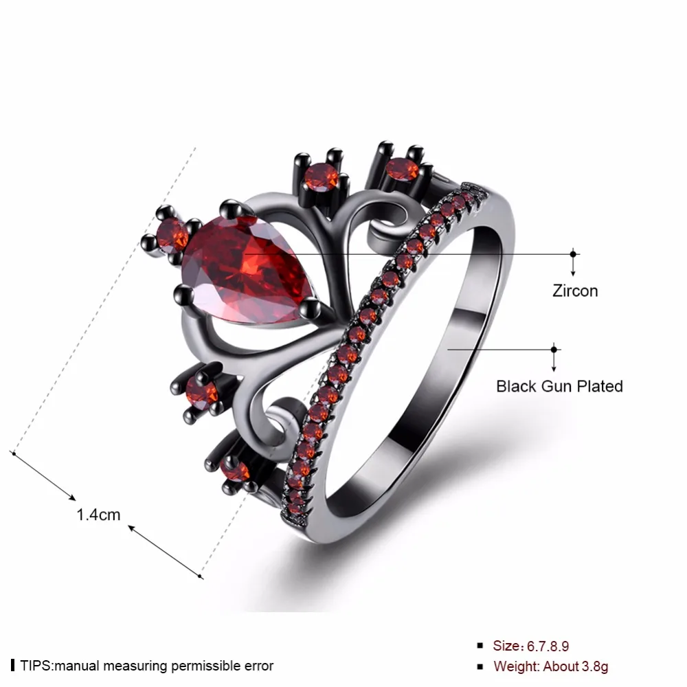 Crown Red Cubic Zirconia Party Accessorise Black Gun Color Rings For Womens Fashion Jewelry Gift For Her (JewelOra RI103320)