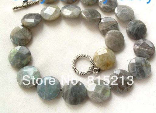 

ddh001245 18mm Faceted Coin Gray Labradorite Necklace 14K GP