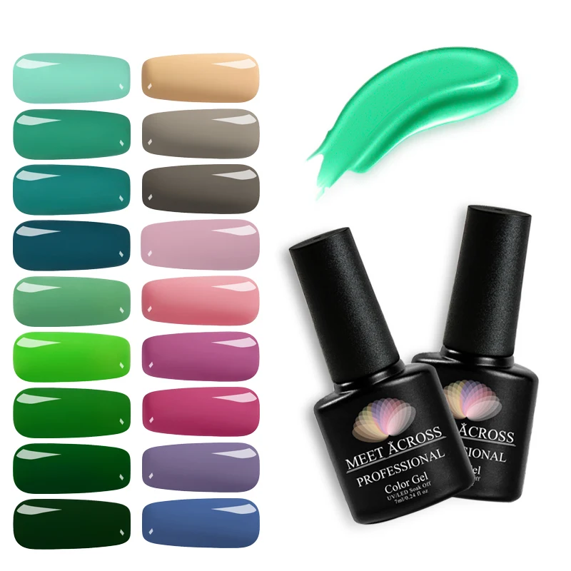 

MEET ACROSS 7ml Green Color Nail Gel Polish Soak off LED UV Gel Nail Polishes Lacquer Semi Vernis Permanent Gel Varnishes