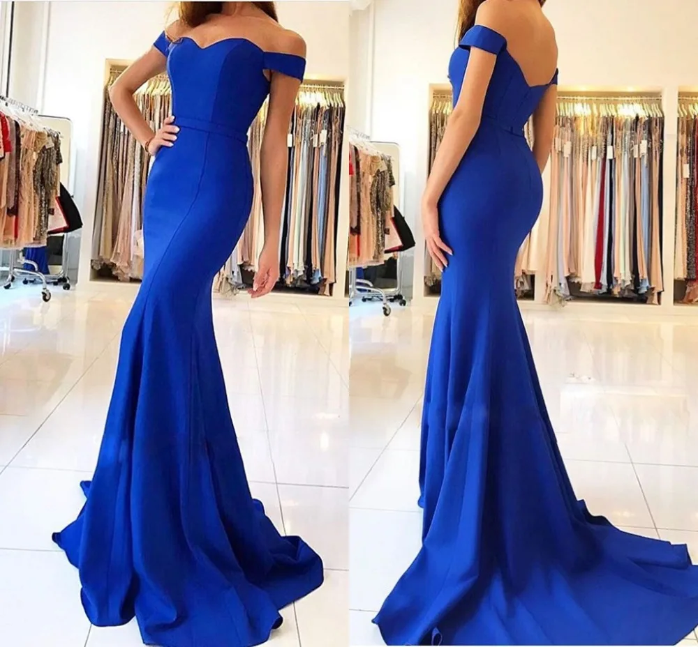 2020 Off Shoulder Mermaid Bridesmaid Dresses Long Zipper Back Sweep Train Simple Prom Party Dresses Vestidos de Fiesta Cheap