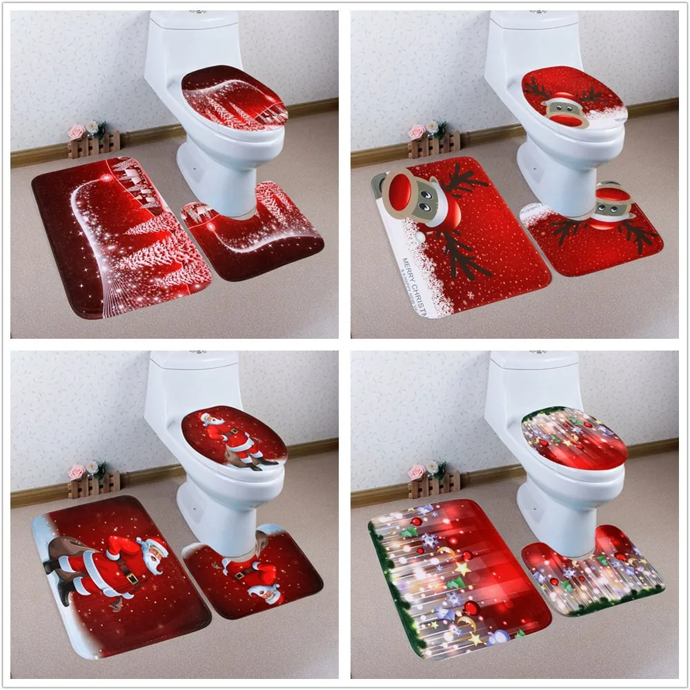 

Three-piece 3D Christmas household bath mat bathroom toilet toilet carpet cover 50x80 bath mat home decoration