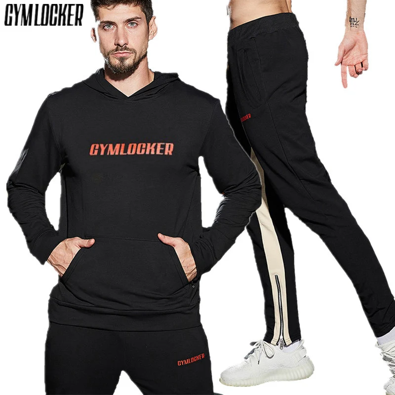 GYMLOCKER новые модные спортивные костюмы мужские комплекты толстовки + штаны костюм