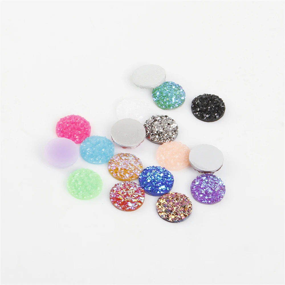 

12MM Flatback Resin Round drusy stone most popular multi color flatback loose beads for Jewelry earrings DIY Wedding Decoration