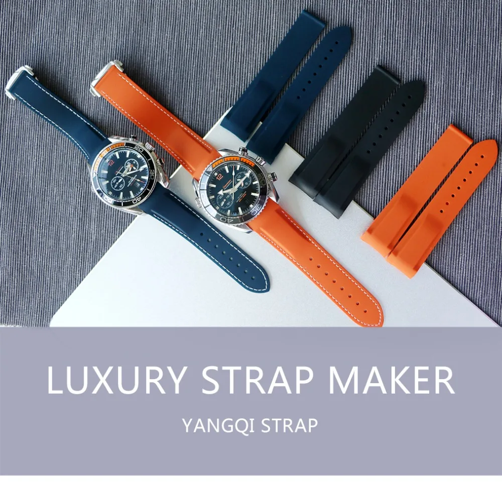 

20mm 22mm Waterproof Curved End Silicone Rubber Watch Straps no Clasp with for Omega Seamaster 232 Ocean Strap Bracelet Tools