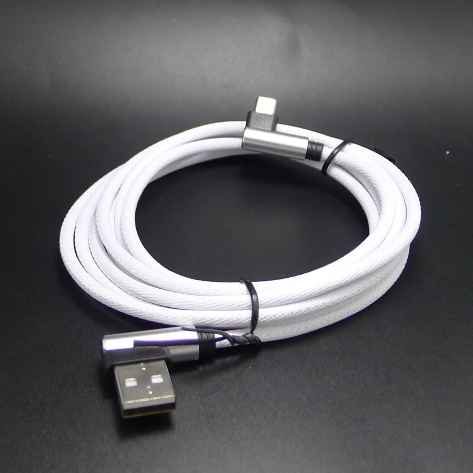 20 قطعة/الوحدة الجملة 2 متر 6ft طويل جلد مايكرو USB شحن كابل خط 90 درجة L زاوية مزامنة بيانات الحبل للجوال ألعاب محمول