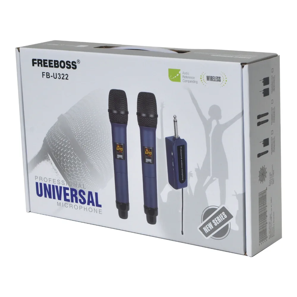 FREEBOSS FB-U322, 2 способа, многочастотный металлический ручной передатчик, микрофон для камеры, вечерние, караоке, беспроводной микрофон