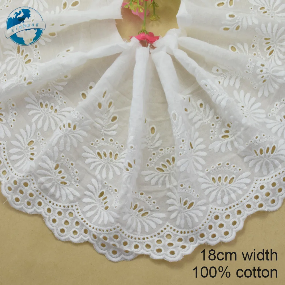 

18cm white 100% cotton embroidery lace french lace ribbon fabric guipure diy trims warp knitting sewing Accessories#3741